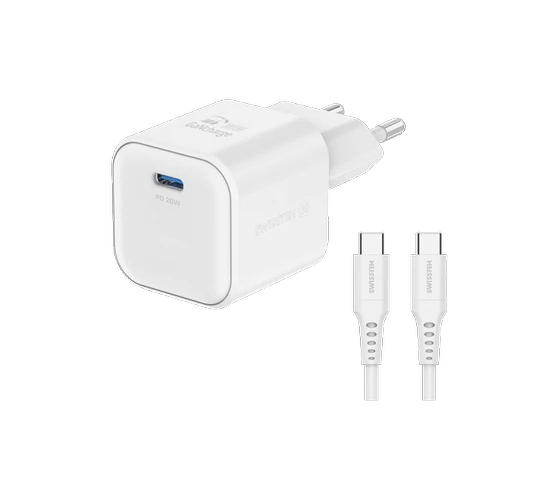 Swissten GaN 20W PD + USB-C cable USB-C/USB-C 1,2M /White — imaginea 2