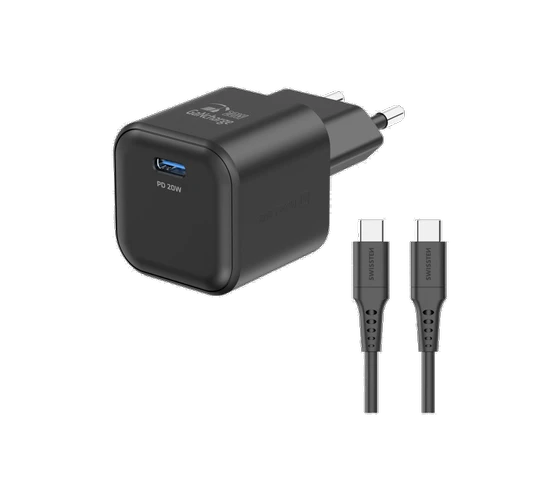 Swissten GaN 20W PD + USB-C cable USB-C/USB-C 1,2M /Black — imaginea 2