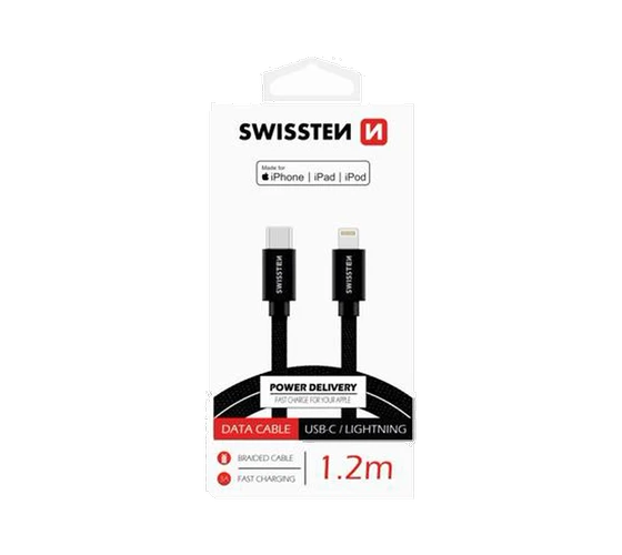 Swissten Textile USB-C/Lightning MFi PD 3A 1,2M /Black