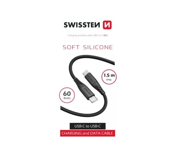Swissten USB/USB-C Soft Silicone (60W) /1.5M /Black — фото 2