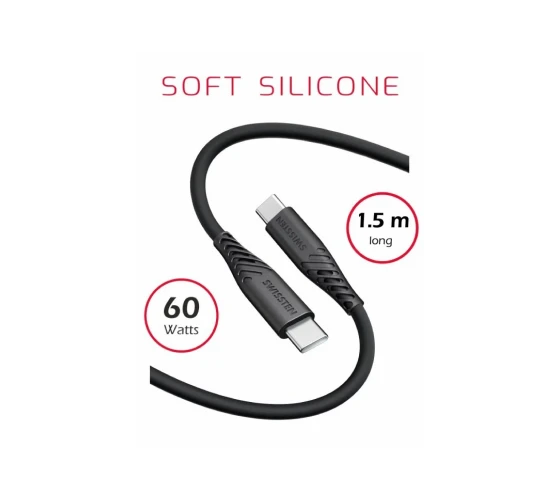 Swissten USB-C/USB-C Soft Silicone (60W) /1.5M /Black — фото 2